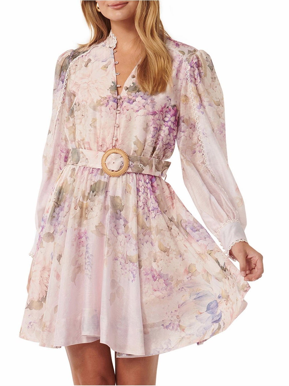 Ever New Vienna Lace-Trim Floral Mini Dress *No Belt*